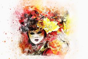 Colorful carnival mask and colorful flowers