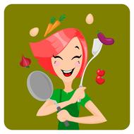 Cooking girl with the food on the colorful clipart