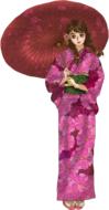 drawn Japanese woman in kimono with umbrella