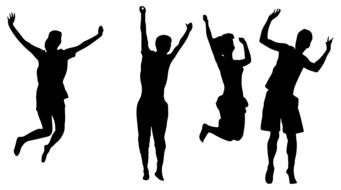 Black silhouettes of the jumping people clipart