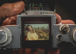 Vintage photo Camera in male hands