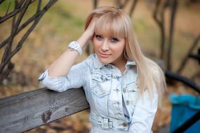 blonde on the park bench