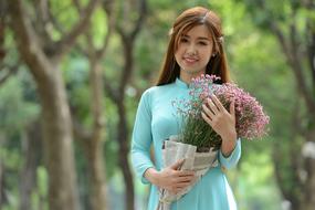 portrait of asian girl with flowers