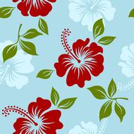 Beautiful and colorful pattern with red and white flowers and green leaves, at blue background