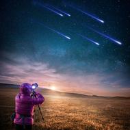 photographer taking shoots of falling stars, collage