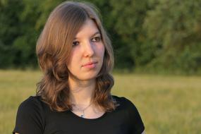 Portrait Young Woman green forest