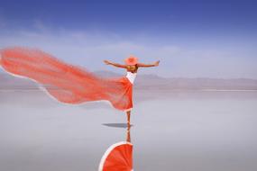 Water Sky girl in red