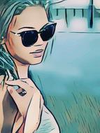 drawing of a pretty woman in sunglasses