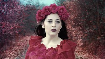 woman with roses' wreath