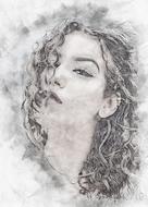 digital art, Portrait of curly long hair Girl