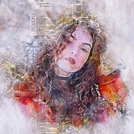 Beautiful and colorful drawing of the girl with curly hair