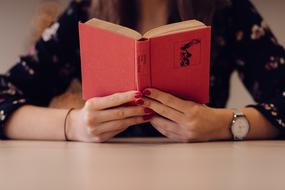 vintage open book in female hands