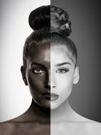 halves of faces of two beautiful girls together, digital art