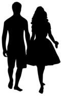 couple in love, male and female silhouettes holding hands
