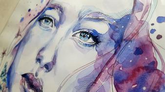 purple and blue watercolor painting of a woman