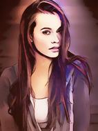 Beautiful and colorful painting of a posing woman in sweatshirt