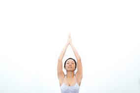 photo of asian girl with raised hands