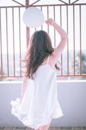 Girl White Dress white balloon