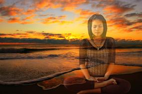 meditation yoga girl at sunset