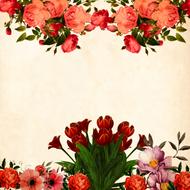 Beautiful, beige, vintage background with the colorful flowers