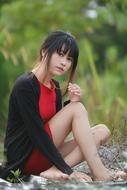 indonesian girl in red mini dress