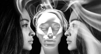 face girls smoke black and white
