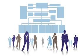 business people silhouettes at blank diagram