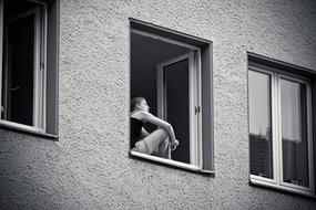 Window Woman black white