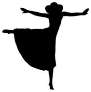 woman in long skirt and wide hat dancing, silhouette