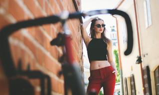 People Girl near brick wall