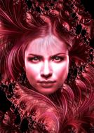 Drawing of the portrait of a woman in red color