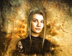 portrait of attractive girl at grunge background