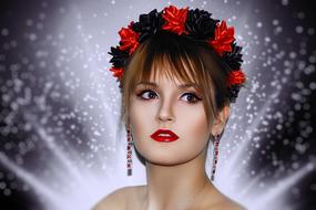 Charming young girl with red and black headdress