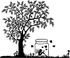 silhouette elf fantasy tree drawing