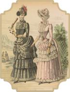 Beautiful and colorful, vintage drawing of the Victorian women, with frame