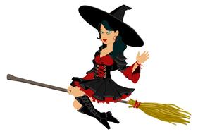 woman flying on broomstick