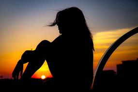 orange Sunset Silhouette girl