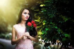 beautiful woman with red roses