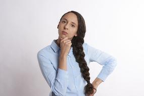 Thinking Young Woman blue clothes