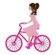 drawn girl on a pink bike on a white background