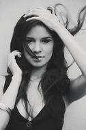 monochrome photo of sexy brunette