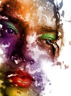 colorful face portrait of girl, digital art