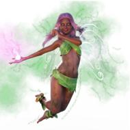 elf, winged girl with flame on hand, drawing