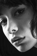 black and white photo portrait of a girl with full lips