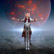 girl in armor on fantasy planet, digital art