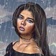 drawn portrait of a sad woman in rain