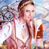 Oktoberfest, Woman with foamy Beer mug