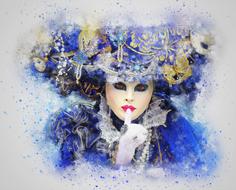 venice carnival mask with finger at lips, digital art