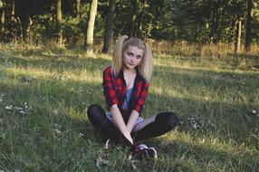blonde girl forest Grass