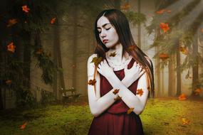 Gothic portrait of a woman and foliage in forest